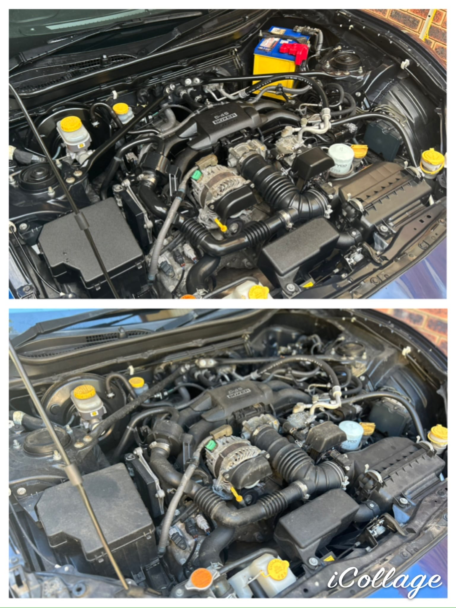 Subaru BRZ engine bay before and after detail by JRC Detailing